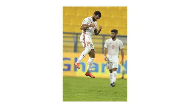 Mahmoud al-Mawas of Umm Salal celebrates his goal against Al Gharafa yesterday. PICTURE: Othman Iraqi