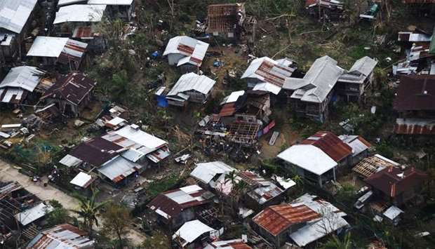 Aerial shot of houses destroyed at the height of Typhoon Mangkhut at a village in Gattaran town, in Cagayan province