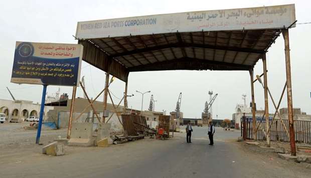 A view of the gate of the Red Sea port of Hodeidah, Yemen