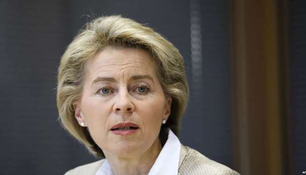 Von der Leyen on Saturday visited troops in Jordan, where they are stationed at an air base in Azraq.