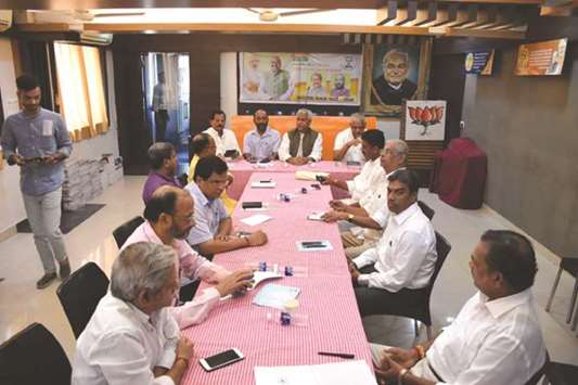 BJP leaders meet to discuss the political situation in Goa, in Panaji yesterday.