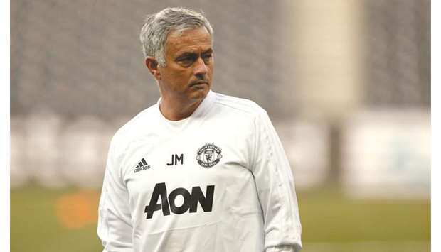 Manchester United manager Jose Mourinho during training yesterday.
