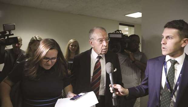 Senator Chuck Grassley speaks with reporters on Capitol Hill in Washington, DC.