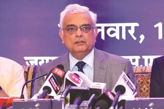 Chief Election Commissioner O P Rawat addresses a press conference in Jaipur, Rajasthan yesterday. The state will hold assembly polls later this year.