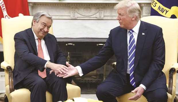 UN Secretary General Antonio Guterres, seen here with Trump, recently said the US is losing its u201csoft poweru201d by stepping back from its leading role.