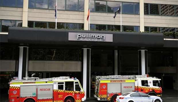 Emergency service workers at the scene of a chemical leak at the Pullman Hotel in Sydney on Wednesday.