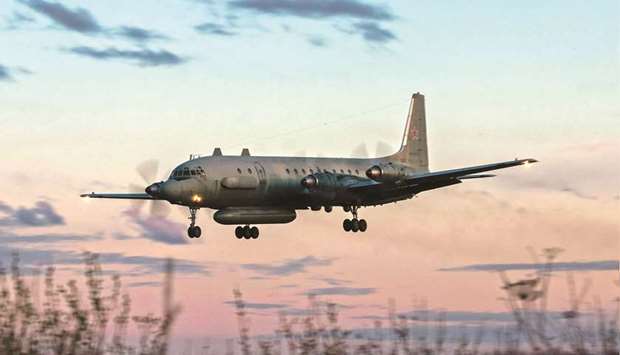 File photo taken on July 23, 2006 shows an Russian IL-20M (Ilyushin 20m) plane landing at an unknown location. Russia blamed Israel yesterday for the loss of a military IL-20M jet to Syrian fire, which killed all 15 servicemen on board.