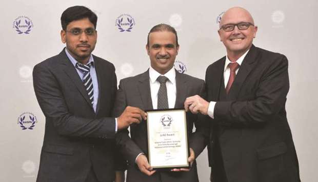 Ashghal officials receiving the RoSPA Award in Glasgow recently.
