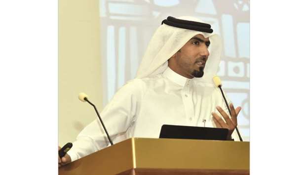Mohamed Saadoun al-Kuwari speaking at the QU event.