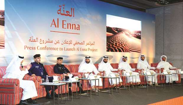 Representatives from Qataru2019s Ministry of Municipality and Environment, Ministry of Interior, Public Works Authority, Qatar Motor and Motorcycle Federation, Batabit (Qatar Centre for Motorcycles), Mawater and QTA at the press conference yesterday announcing the launch of the Al Enna project. PICTURES: Ram Chand