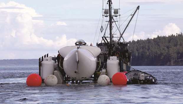 SUB: A stern view of the OceanGate sub, placed in its cradle after surfacing from a research mission.