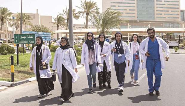 Some of the QU medicine students during their visit to HMC hospitals.