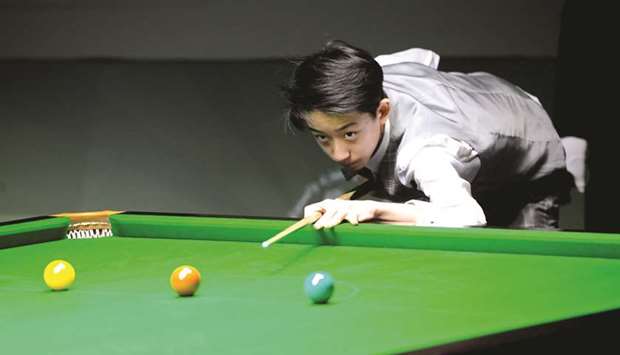 Chinau2019s Wu Yize in action during the Asian Team Snooker Championship quarter-final against Qatar 1 yesterday. PICTURE: Nasar T K