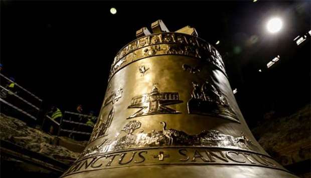 The world's largest bell, weighing 55 tonnes, is seen during its unveiling ceremony at the Metalodlew foundry in Krakow.