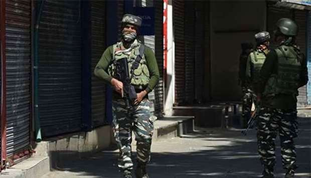 Indian paramilitary forces patrol during a strike in Srinagar earlier this month. File picture