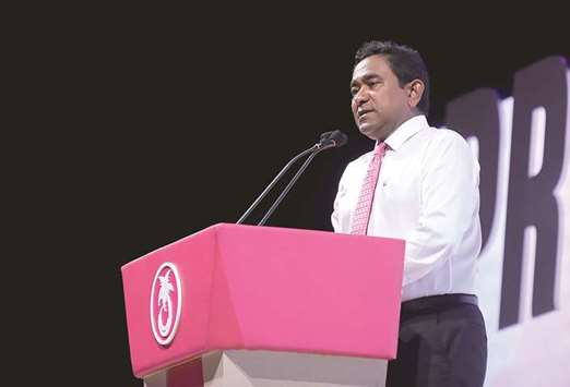 This file photo shows Maldives President Abdulla Yameen addressing a campaign rally in Male.