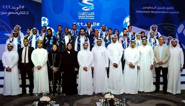 SC secretary general Hassan al-Thawadi along with other officials and the first group of 22 volunteers at the event. PICTURE: Nasar T K