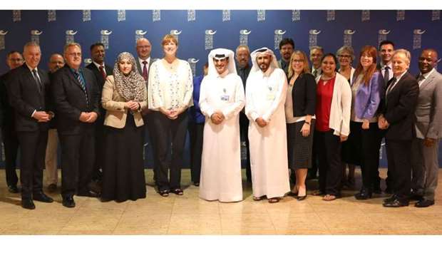 Canadian ambassador Stefanie McCollum with CNA-Q senior officials led by its president, professor Khalifa al-Khalifa, during the envoy's visit to the College recently.