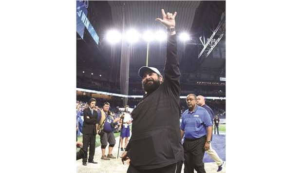 Detroit Lions head coach Matt Patricia celebrates after winning the game against the New England Patriots at Ford Field. PICTURE: USA TODAY Sports