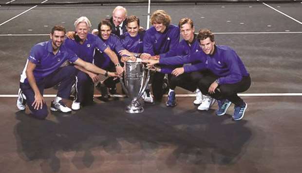 Team Europe pose with the Laver Cup after defeating Team World in Chicago on Sunday.