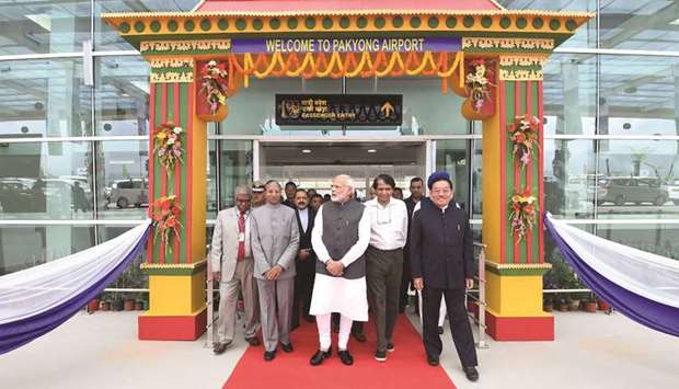 Prime Minister Narendra Modi is seen at the inauguration of the Pakyong Airport in Gangtok.
