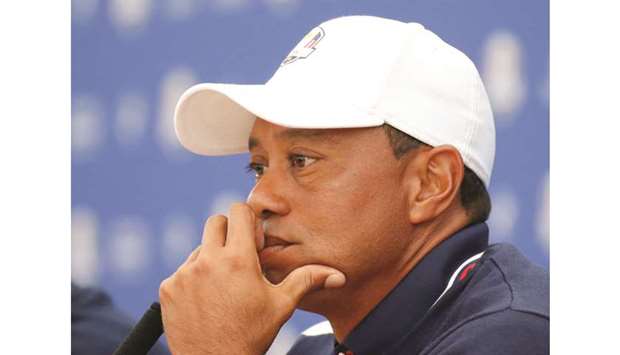 Team USAu2019s Tiger Woods during a press conference at the Le Golf National Course yesterday. (Reuters)