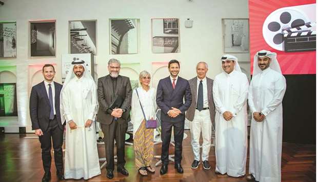 Alida Cappellini (4th, left) and Giovanni Licheri (3rd, right) with Italian ambassador Pasquale Salzano (4th, right), Dr Cherif Amor (3rd, left), Qatari businessman Farhan al-Sayed (2nd left), representatives from Qatari cultural institutions, dignitaries and diplomats.