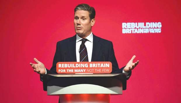 Labour party Brexit secretary Keir Starmer addresses delegates on the third day of the party conference in Liverpool yesterday.