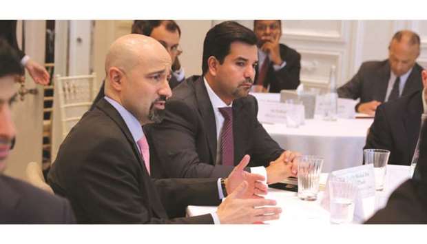Sheikh Meshal bin Hamad al-Thani, Qataru2019s ambassador to the US, and other dignitaries attending a roundtable on the sidelines of Qataru2019s participation in the 73rd session of the United Nations General Assembly in New York on Monday.