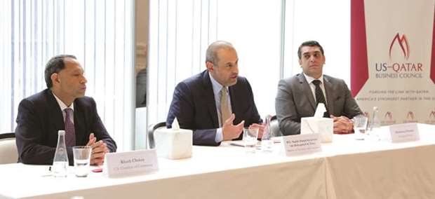 HE Sheikh Ahmed addresses a roundtable with businessmen during a working lunch on the sidelines of Qataru2019s participation in the 73rd session of the United Nations General Assembly in New York on Monday.