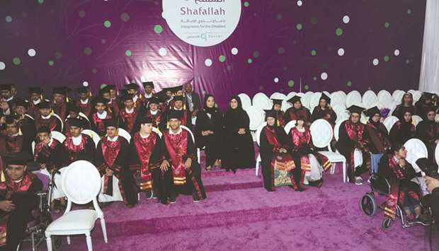 Munira bint Nasser al-Misnad and Amal bint Abdulatif al-Mannai with some of the graduates yesterday. PICTURE: Shemeer Rasheed