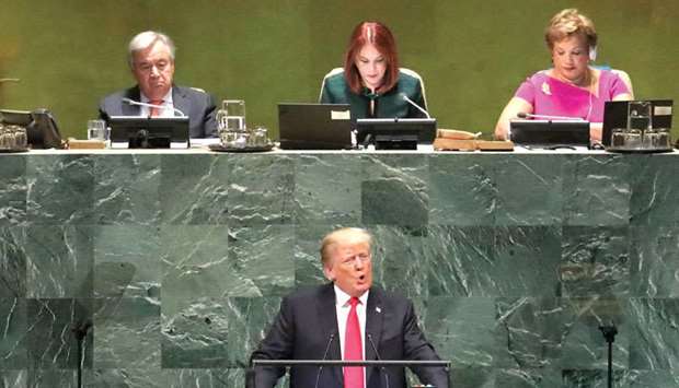 US President Donald Trump addresses the 73rd session of the United Nations General Assembly at UN headquarters in New York.
