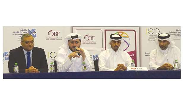 Officials from Hamad Bin Khalifa University and Qatar Basketball Federation at the press conference.
