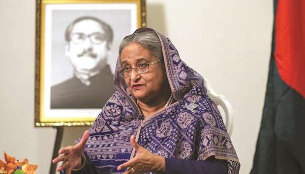 Bangladeshi Prime Minister Sheikh Hasina speaks during an interview in New York, US.
