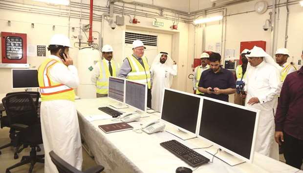 Kahramaa officials at the commissioning of the Doha West Metro Super Sub-station in Rayyan yesterday.
