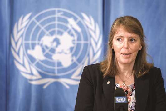 United Nations (UN) special rapporteur on human rights in Cambodia, Rhona Smith, gives a press conference on the latest elections and the human rights in the country, yesterday, at the UN Offices in Geneva.
