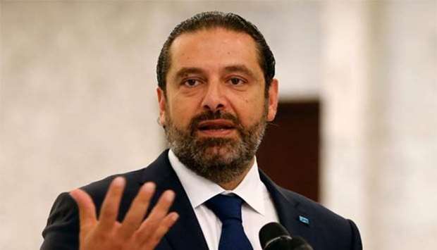 Lebanese Prime Minister-designate Saad al-Hariri speaks at the presidential palace in Baabda on Monday.