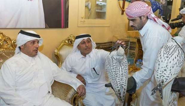 HE the Prime Minister and Interior Minister HE Sheikh Abdullah bin Nasser bin Khalifa al-Thani after inaugurating the second edition of the Katara International Hunting and Falcons exhibition Su2019hail on Tuesday.