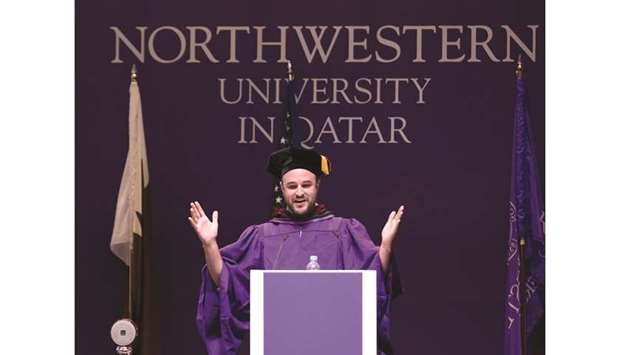 Jordan Horowitz speaks at NU-Qu2019s annual convocation.
