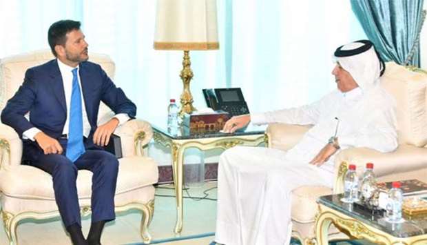 HE the Minister of State for Foreign Affairs Sultan bin Saad al-Muraikhi with Italian ambassador Pasquale Salzano.
