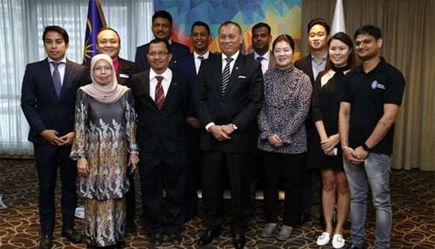 Malaysian ambassador Ahmed Fadil bin Shamsudheen with representatives of universities participating in the Study in Malaysia educational counselling fair in Doha on Thursday. PICTURE: Jayaram.
