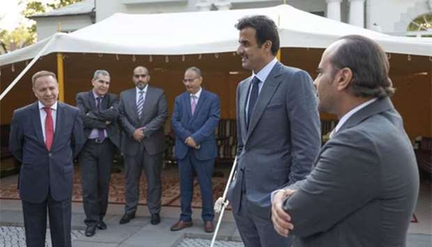 His Highness the Amir Sheikh Tamim bin Hamad al-Thani met with a number of Arab ambassadors during his visit to the Arab Cultural House ,The Diwan, in Berlin on Thursday.