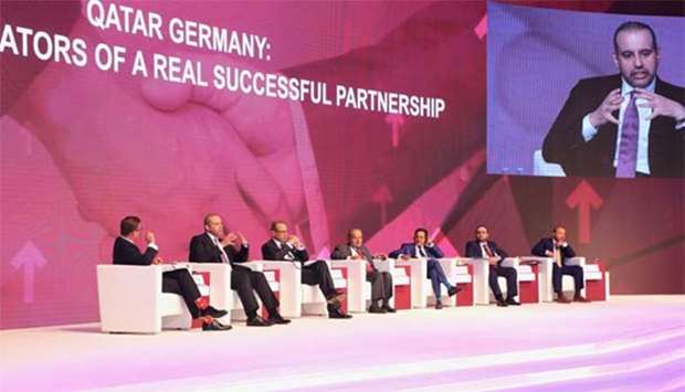 HE the Minister of Economy and Commerce Sheikh Ahmed bin Jassim bin Mohamed al-Thani speaking at the first session of the Qatar-Germany Business and Investment Forum in Berlin on Friday.