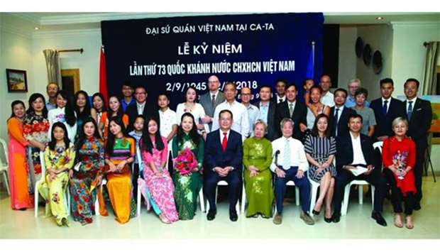 Vietnamese ambassador Nguyen Dinh Thao, senior diplomats, officers and community members at a reception hosted at the embassy to mark the 73rd anniversary of the National Day of Vietnam on Friday. PICTURE: Jayaram