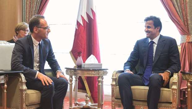 His Highness the Amir Sheikh Tamim bin Hamad al-Thani met with German Foreign Minister Heiko Maas in Berlin yesterday.
