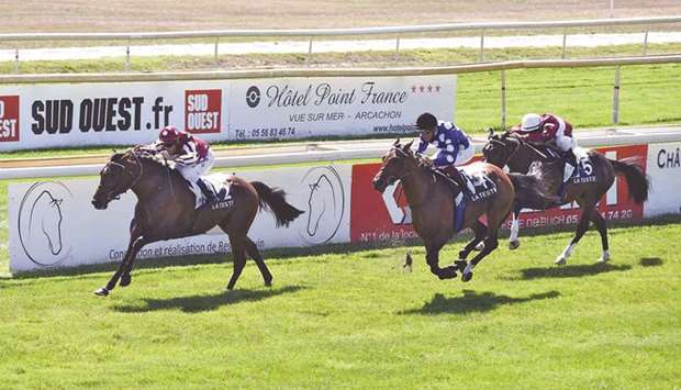 Olivier Peslier rides Neef to victory in the Prix Cheri Bibi in France yesterday.