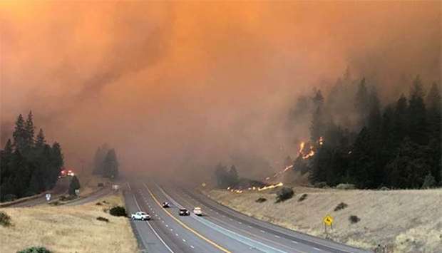 Smoke rises as the large delta fire spreads along Shasta County in California last week.