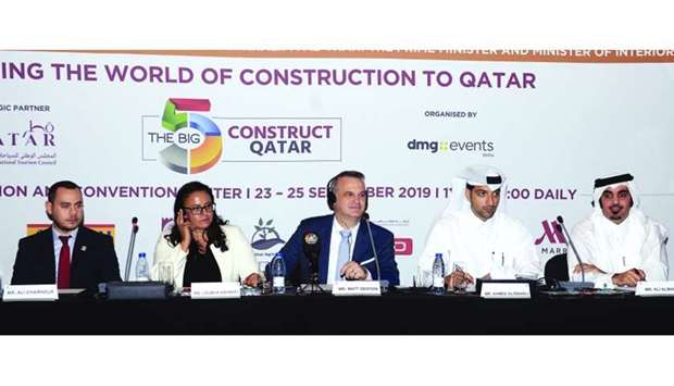 dmg events president Matt Denton (centre) is joined by (from left) Al Darwish Engineering Group Development manager Ali Chahrour, dmg events country manager Loubna Aghzafi, Ahmed al-Obaidli of the Qatar National Tourism Council (QNTC), and Ali al-Marri of Taleb Group during the press conference. PICTURE: Shemeer Rasheed.