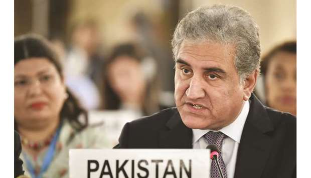 Pakistani Foreign Minister Shah Mehmood Qureshi addresses the UN Human Rights Council in Geneva yesterday.