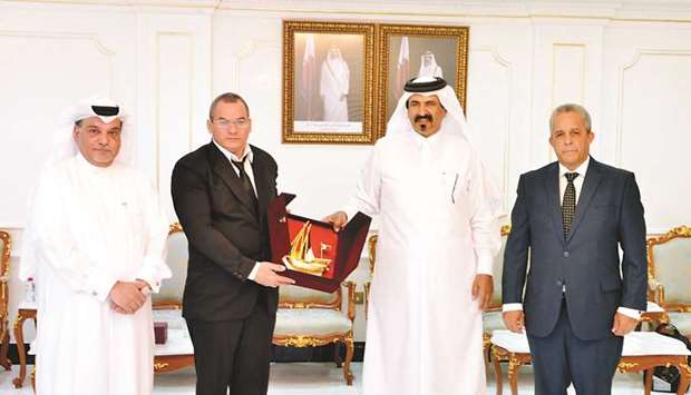 Al-Kuwari handing over a token of recognition to Bermudez at a meeting at the Qatar Chamber headquarters in Doha. Food security is a priority for Qatar and the private sector is eager to learn about business opportunities in Cuba in agricultural and livestock production, al-Kuwari said.